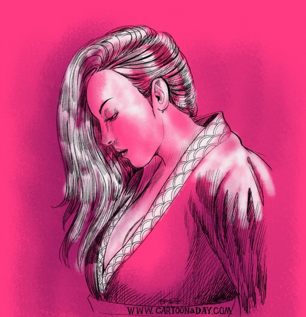 beautiful-japanese-woman-drawing-pink