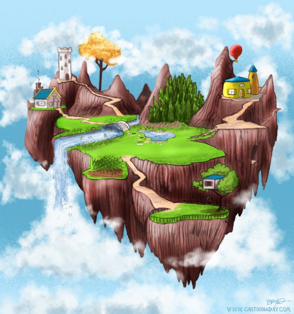 Fantasy Island Floating City Cartoon