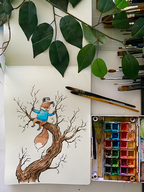 Kit-fox-tree-watercolor-598-b